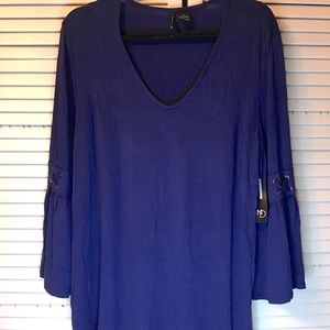 NWT Navy knit top XL Ruffled sleeve with crisscross detail V-neck New Directions
